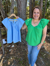 Load image into Gallery viewer, Solid top with a V-neck and ruffled sleeves