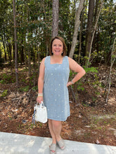 Load image into Gallery viewer, Sleeveless Denim Mini Dress With Rhinestone Detaiil