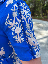 Load image into Gallery viewer, Collared V Neck Border Print Dress with Sash