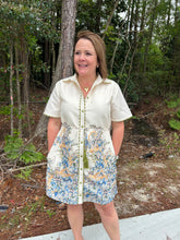 Load image into Gallery viewer, Short sleeve shirt dress featuring accented border floral print