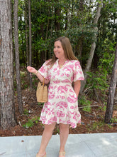 Load image into Gallery viewer, Bell Sleeve Elastic Waist Print Dress with pockets