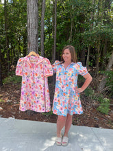 Load image into Gallery viewer, Floral Print High Neck Dress with Stripe band trim