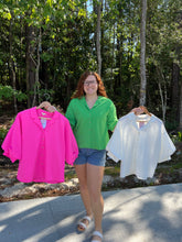 Load image into Gallery viewer, 3/4 puff sleeves button down solid top