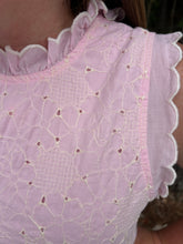 Load image into Gallery viewer, Floral embroidered sleeveless top featuring scallop embroidered ruffle neck