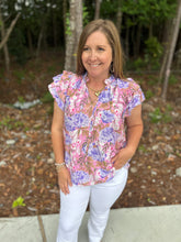 Load image into Gallery viewer, Botanical print ruffle sleeve pullover top