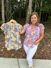 Load image into Gallery viewer, Botanical print ruffle sleeve pullover top