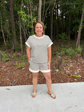 Load image into Gallery viewer, Striped loungewear set. Top with U-neck, ribbing at the sleeve ends and neckline