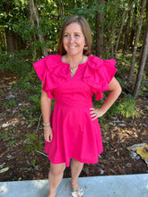 Load image into Gallery viewer, Double Ruffle Sleeve Fit and Flare Dress