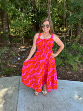 Load image into Gallery viewer, Bold Tropical Smocked Tiered Midi Dress