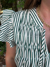 Load image into Gallery viewer, Ruffle Sleeve Woven Stripe top with pintuck detail