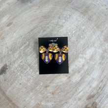 Load image into Gallery viewer, LSU Heart with Bow Football Gameday Earrings