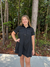 Load image into Gallery viewer, Button Down Bold Contrast Stitching Shirt Dress