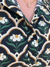 Load image into Gallery viewer, Floral pattern high neck puff shoulder short sleeve top