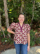 Load image into Gallery viewer, Abstract floral pattern smocked cuff short puff sleeve