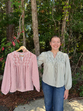 Load image into Gallery viewer, Long Sleeve Front Tie Striped Woven Top