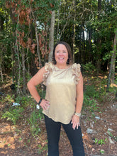 Load image into Gallery viewer, Pleated Ruffle Trim Metallic Top