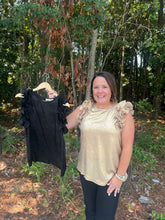 Load image into Gallery viewer, Pleated Ruffle Trim Metallic Top
