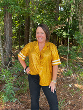Load image into Gallery viewer, Lapel Collar Button Down Jersey Style Sequin Top