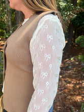 Load image into Gallery viewer, Ribbon Embroidered Long Sleeve Mesh Top