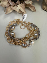 Load image into Gallery viewer, Gold and Silver Layered Bracelet Set with Crystals