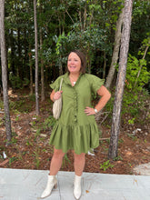 Load image into Gallery viewer, Solid ruffle accent button closure ruffle hem mini dress