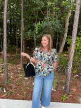 Load image into Gallery viewer, Multi-floral print scallop trim accent cuff band short puff sleeve top
