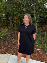 Load image into Gallery viewer, Solid short sleeve dress with decorative gold button detail