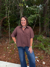 Load image into Gallery viewer, Solid short sleeve button-front top relaxed drop shoulder