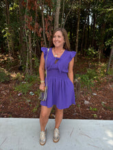 Load image into Gallery viewer, Front V Neck With Tie Detail Smocked Waist Dress