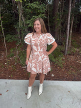 Load image into Gallery viewer, Fern Print Back Gathers Detail Puff Sleeves Dress