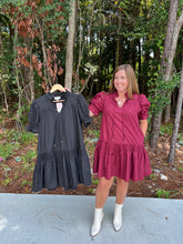 Load image into Gallery viewer, Short puff sleeve dress with ruffled band collar