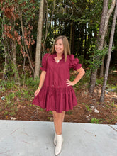 Load image into Gallery viewer, Short puff sleeve dress with ruffled band collar