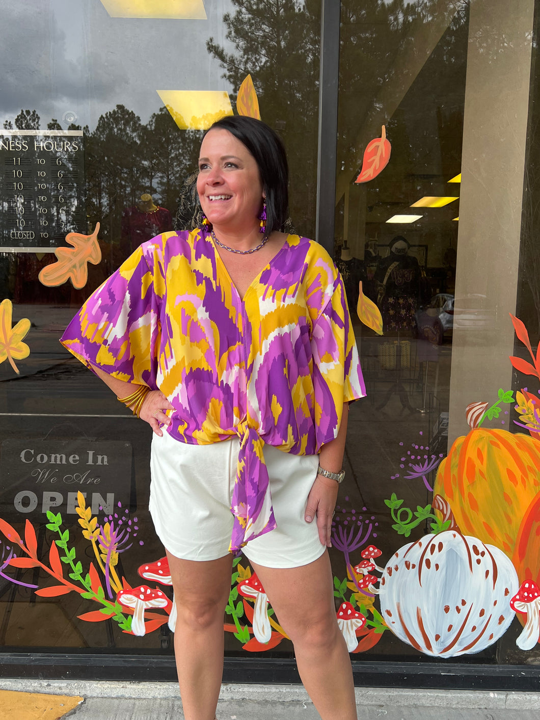 LSU Spirit Front tie kimono sleeve top