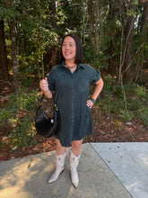 Load image into Gallery viewer, Drop Shoulder Button Up Suede Shirt Dress