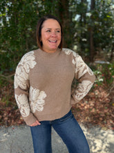 Load image into Gallery viewer, Floral Pattern Sweater with Rhinestone Detail