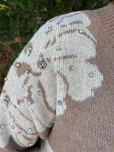 Load image into Gallery viewer, Floral Pattern Sweater with Rhinestone Detail