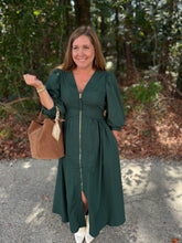 Load image into Gallery viewer, Solid ¾ sleeve midi dress featuring smocked waistband.