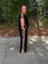 Load image into Gallery viewer, Solid jersey knit short sleeve top and pant set featuring leopard pattern contrast accent detailing.