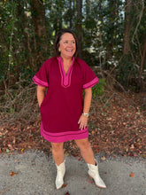 Load image into Gallery viewer, Solid accented short lantern sleeves pullover mini dress