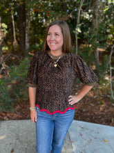 Load image into Gallery viewer, Animal Print Wavy Hem Detailed Velvet Top