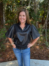 Load image into Gallery viewer, Faux Leather Smocked Hem Textured Top