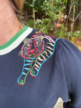 Load image into Gallery viewer, Color Block Tiger Embroidered Shoulder Knit Sweater