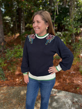 Load image into Gallery viewer, Color Block Tiger Embroidered Shoulder Knit Sweater