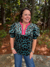 Load image into Gallery viewer, Stripe V Neck Animal Print Velvet Top