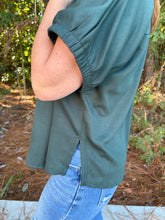 Load image into Gallery viewer, Solid short sleeve top featuring split V-neck with collar band. Elasticated sleeve openings.