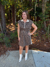 Load image into Gallery viewer, Short Sleeve Half Zip Leopard Mini Dress