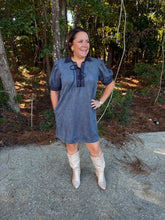 Load image into Gallery viewer, Puff Sleeve Lace Up Twill Mini Dress