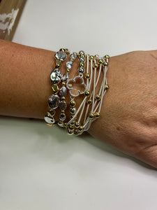 Silver Strands with Gold Beaded Stretch Bracelet set with clover