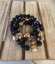 Load image into Gallery viewer, Black and Crystal Beaded Bracelet Set