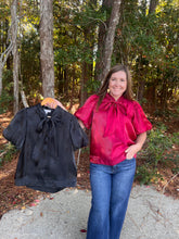 Load image into Gallery viewer, Puff Sleeve Woven Top with Bow